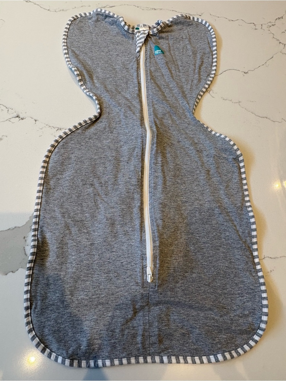 Love to Dream Gray Swaddle Sleep Sack with Striped Trim Size Medium EUC